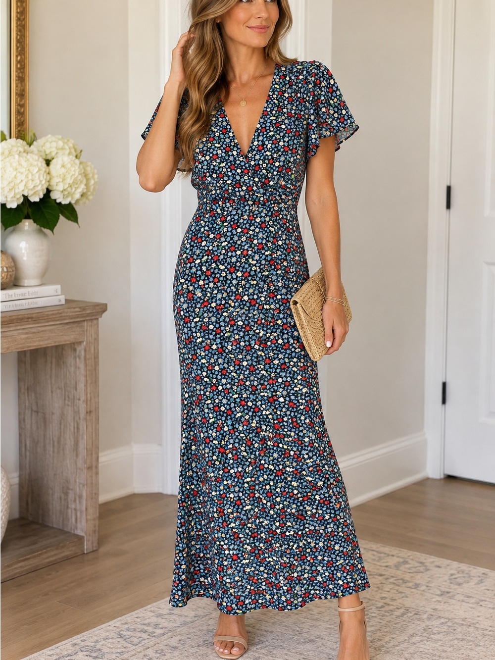 French Connection Floral Faux Wrap Maxi Dress | Size 12